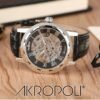 Reloj WINNER Skeleton Silver  Cuero Negro