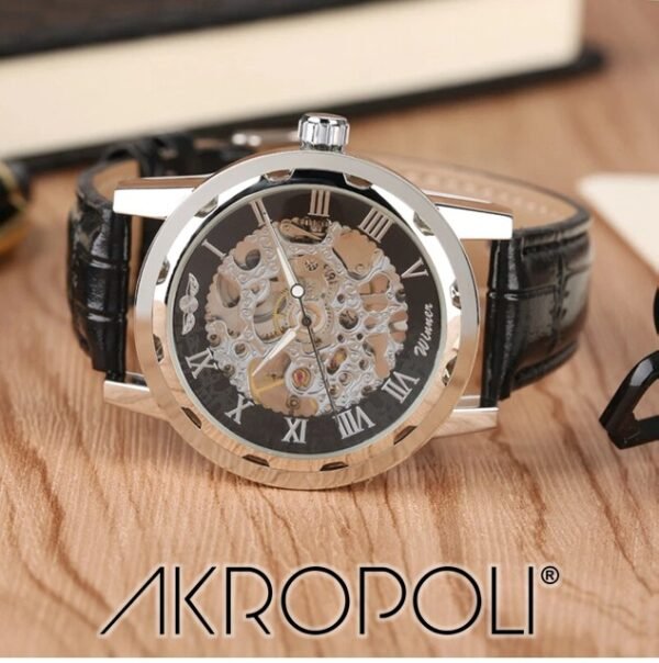 Reloj WINNER Skeleton Silver  Cuero Negro