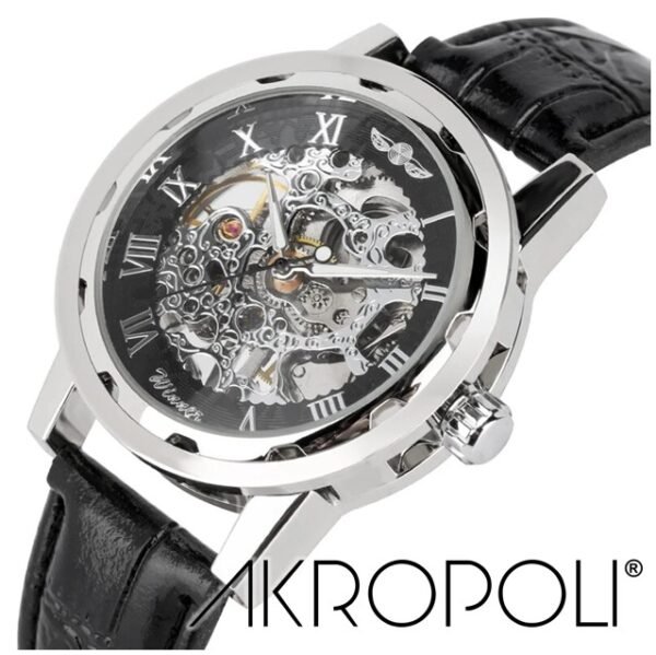 Reloj WINNER Skeleton Silver  Cuero Negro