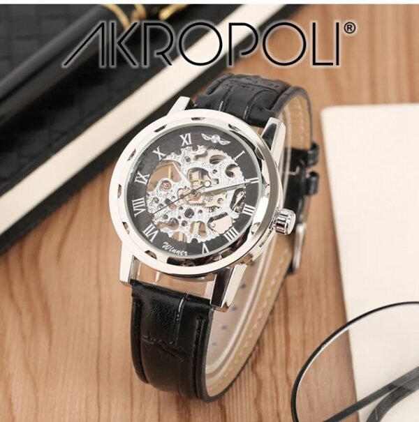 Reloj WINNER Skeleton Silver  Cuero Negro