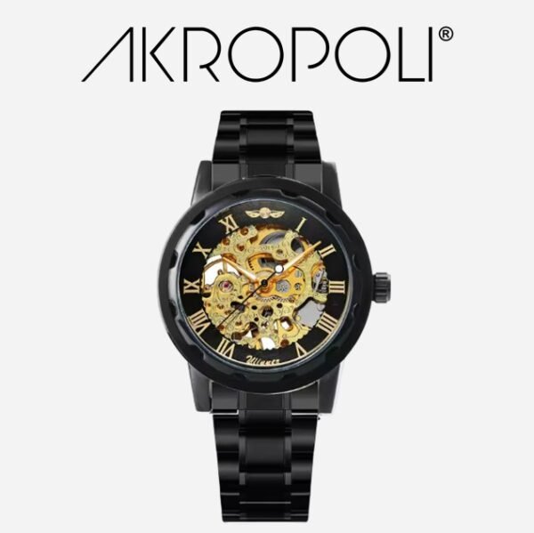 Reloj WINNER Skeleton Dorado Brazalete Negro
