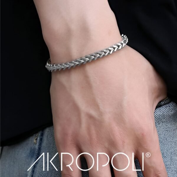 Pulsera Chevron Sleek Trenzada Acero Plateado