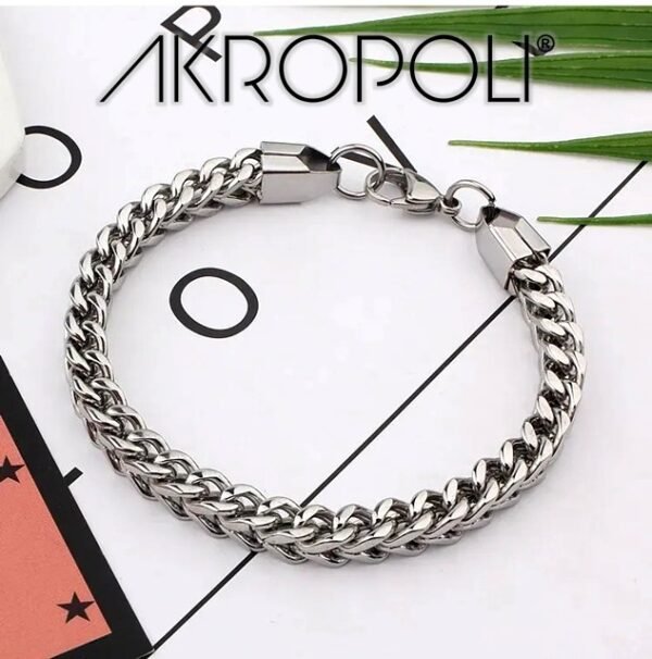 Pulsera Chevron Sleek Trenzada Acero Plateado