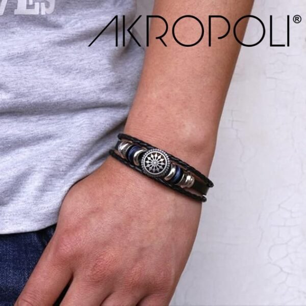 mandala cuero 2-2 Pulsera Mandala Nocturna Cuero Negro y Detalles Místicos