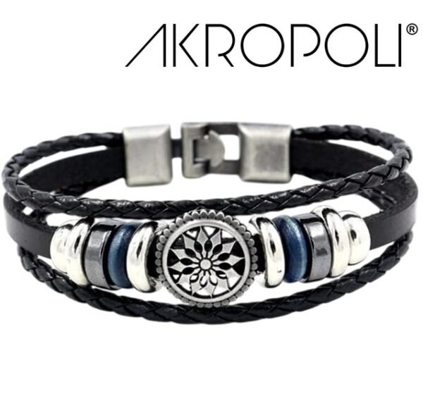 mandala cuero 2-3 Pulsera Mandala Nocturna Cuero Negro y Detalles Místicos