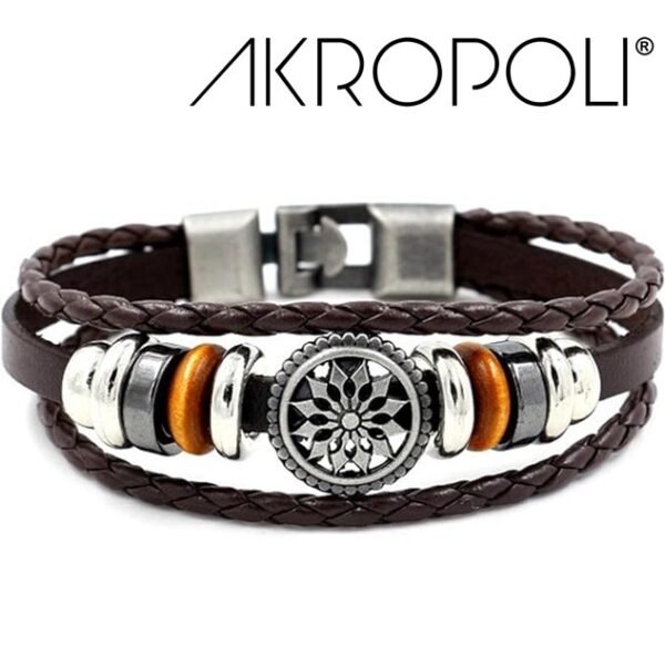 mandala cuero-3 Pulsera Mandala Solar Cuero Café y Detalles Místicos